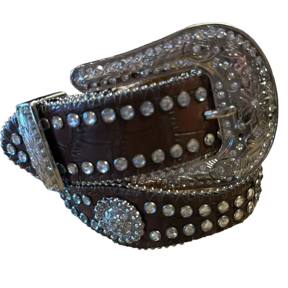 Bejeweled Western Belt with Silver Buckle and Trim Childs Size 24”